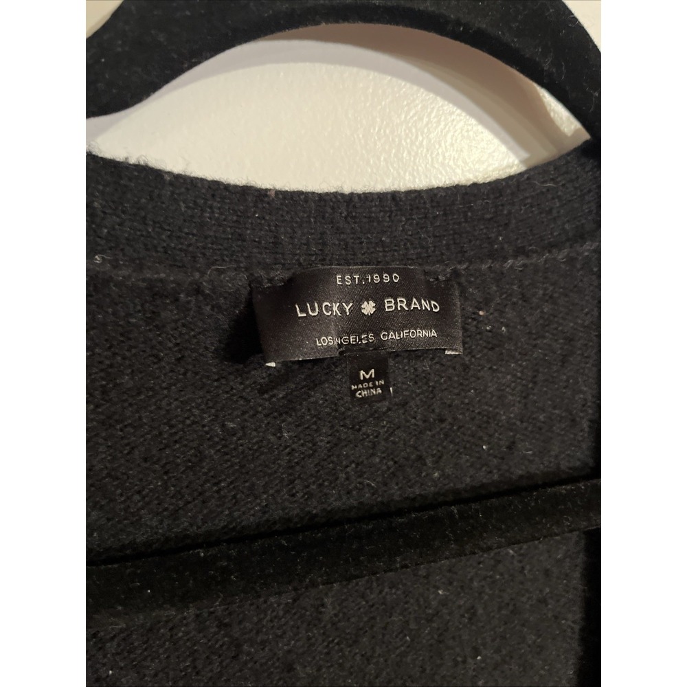 Lucky Brand Womens Cardigan With Robe Tie Black Knit Sweater Size Medium